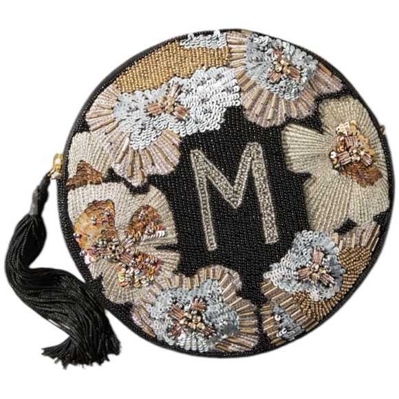 Anthropologie Handbags - Anthropologie by Anna Harlow Russo Embellished Monogram 'M' Pouch Beaded Clutch